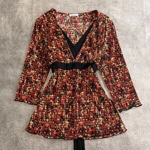 Rustic Patterned Pleated Empire Waist Top